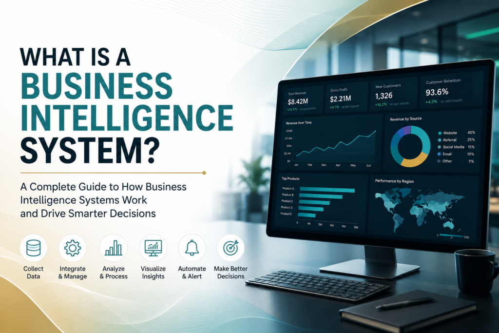 Business Intelligence System dashboard showing business analytics and reporting